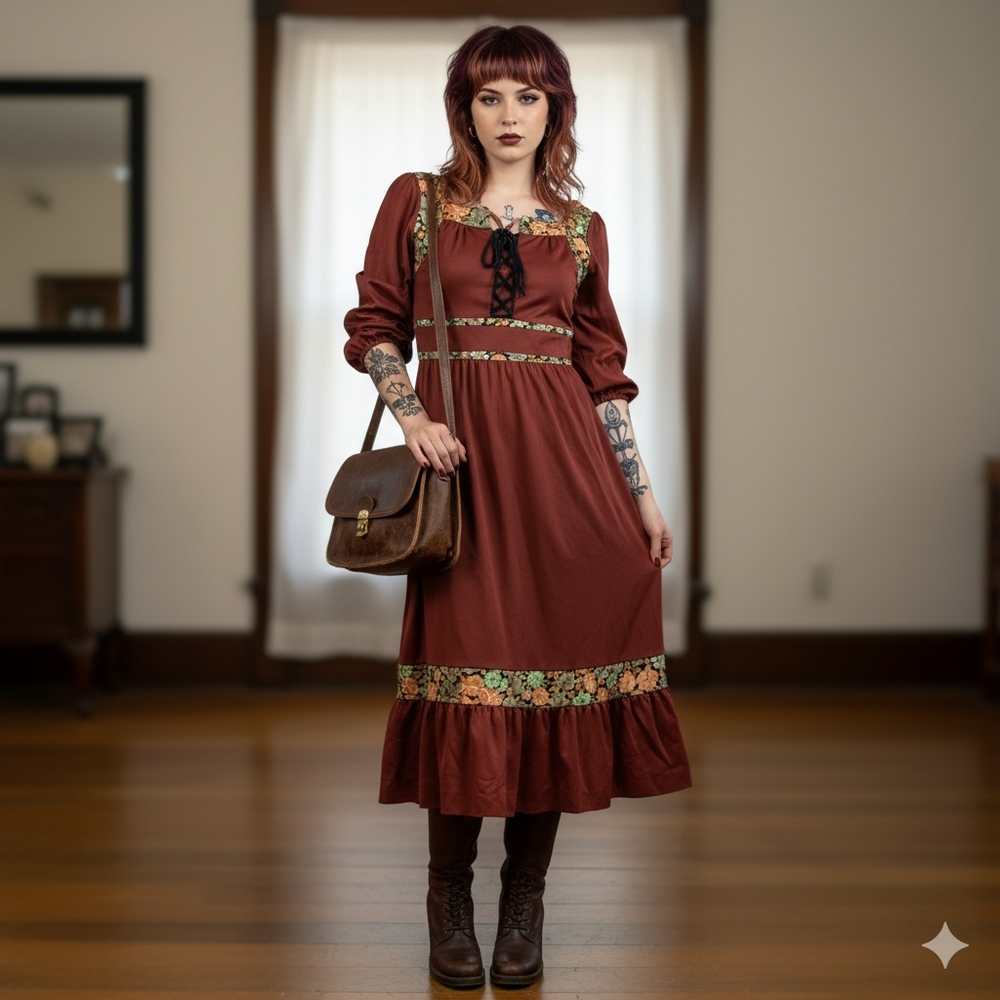 VINTAGE 1970s fall prairie dress